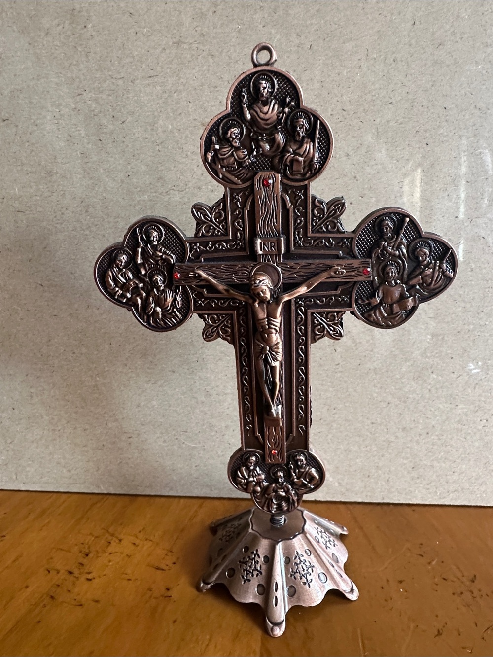 Decorative Copper-Tone Standing Crucifix - Religious Home Accent